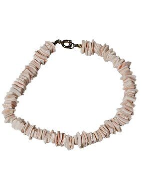 Y2K Pink Shell Chip Bracelet Mermaidcore Coastal Beach Boho Gold Tone Clasp